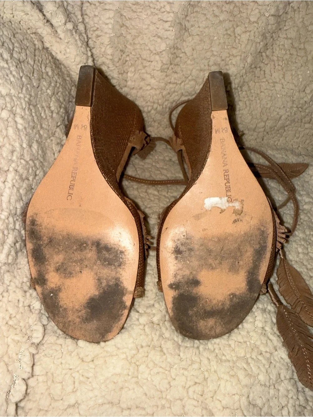 Banana Republic Fringe Tie-Wrap Wedge Sandals in Brown